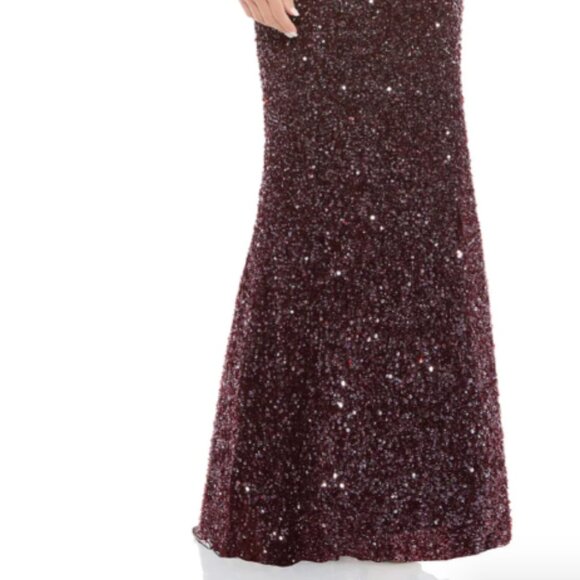 MAC DUGGAL 5510 PUFF SHOULDER SURPLICE SEQUINED MAHOGANY COLUMN GOWN sz 18 - Picture 4 of 7